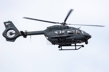 Photo for Budapest, Hungary - August 20, 2021: Hungarian Airbus Helicopters H145M military transport helicopter at air base. Air force flight operation. Aviation and Air defense. Military industry. Fly and flying. - Royalty Free Image