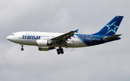 Photo for Amsterdam, Netherlands - July 3, 2017: Air Transat passenger plane at airport. Schedule flight travel. Aviation and aircraft. Air transport. Global international transportation. Fly and flying. - Royalty Free Image