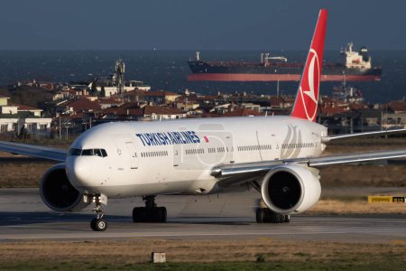 Photo for Istanbul / Turkey - March 29, 2019: Turkish Airlines Boeing 777-300ER TC-LJE passenger plane departure at Istanbul Ataturk Airport - Royalty Free Image