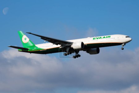 Photo for Vienna, Austria - April 6, 2018: EVA Air Boeing 777-300ER B-16712 passenger plane arrival and landing at Vienna Airport - Royalty Free Image