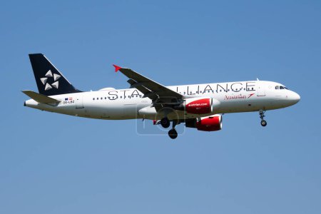 Photo for Vienna, Austria - May 13, 2018: Star Alliance Austrian Airlines Airbus A320 OE-LBZ passenger plane arrival and landing at Vienna Airport - Royalty Free Image