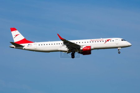 Photo for Vienna, Austria - May 20, 2018: Austrian Airlines Embraer ERJ-195 OE-LWE passenger plane arrival and landing at Vienna Airport - Royalty Free Image