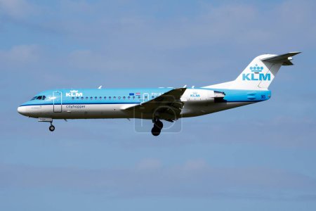 Photo for Amsterdam, Netherlands - July 3, 2017: KLM passenger plane at airport. Schedule flight travel. Aviation and aircraft. Air transport. Global international transportation. Fly and flying. - Royalty Free Image