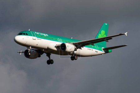 Photo for Amsterdam, Netherlands - August 14, 2014: Aer Lingus passenger plane at airport. Schedule flight travel. Aviation and aircraft. Air transport. Global international transportation. Fly and flying. - Royalty Free Image