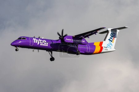Photo for Amsterdam, Netherlands - August 14, 2014: Flybe passenger plane at airport. Schedule flight travel. Aviation and aircraft. Air transport. Global international transportation. Fly and flying. - Royalty Free Image