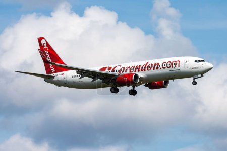 Photo for Amsterdam, Netherlands - August 14, 2014: Corendon Airlines passenger plane at airport. Schedule flight travel. Aviation and aircraft. Air transport. Global international transportation. Fly and flying. - Royalty Free Image