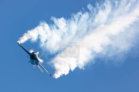 Photo for Radom, Poland - August 25, 2023: Belgian Air Force Lockheed F-16 Fighting Falcon fighter jet plane flying. Aviation and military aircraft. - Royalty Free Image