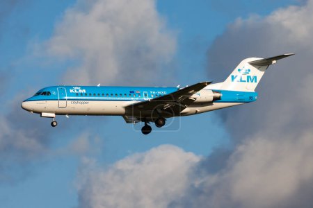 Photo for Amsterdam, Netherlands - August 14, 2014: KLM passenger plane at airport. Schedule flight travel. Aviation and aircraft. Air transport. Global international transportation. Fly and flying. - Royalty Free Image