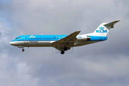 Photo for Amsterdam, Netherlands - August 14, 2014: KLM passenger plane at airport. Schedule flight travel. Aviation and aircraft. Air transport. Global international transportation. Fly and flying. - Royalty Free Image