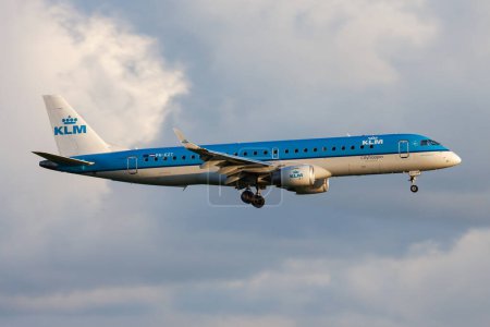 Photo for Amsterdam, Netherlands - August 16, 2014: KLM passenger plane at airport. Schedule flight travel. Aviation and aircraft. Air transport. Global international transportation. Fly and flying. - Royalty Free Image