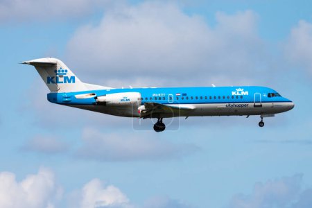 Photo for Amsterdam, Netherlands - August 15, 2014: KLM passenger plane at airport. Schedule flight travel. Aviation and aircraft. Air transport. Global international transportation. Fly and flying. - Royalty Free Image