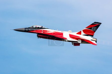 Photo for Radom, Poland - August 26, 2023: Royal Danish Air Force Lockheed F-16 Fighting Falcon fighter jet plane flying. Aviation and military aircraft. - Royalty Free Image