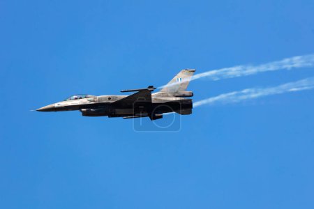 Photo for Radom, Poland - August 26, 2023: Hellenic Air Force Lockheed F-16 Fighting Falcon fighter jet plane flying. Aviation and military aircraft. - Royalty Free Image