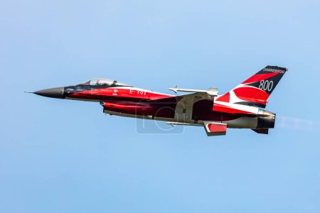 Photo for Radom, Poland - August 26, 2023: Royal Danish Air Force Lockheed F-16 Fighting Falcon fighter jet plane flying. Aviation and military aircraft. - Royalty Free Image
