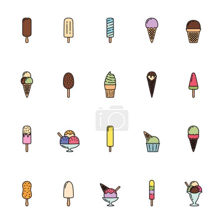 Set of color ice cream icons, vector illustration