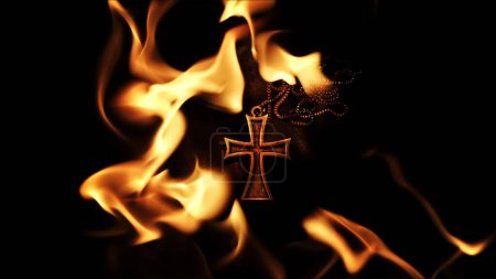 Téléchargez les photos : Symbole de religion chrétienne Croix sur les flammes du feu - en image libre de droit