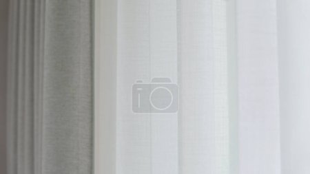 Photo for Voile curtain in front of window with grey curtain to side. High quality photo with copy space. - Royalty Free Image