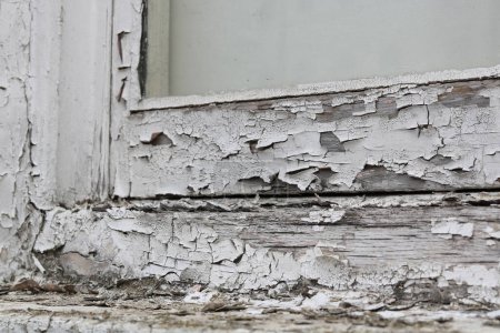 Photo for White window frame with peeling and cracked paint with copy space. High quality photo - Royalty Free Image