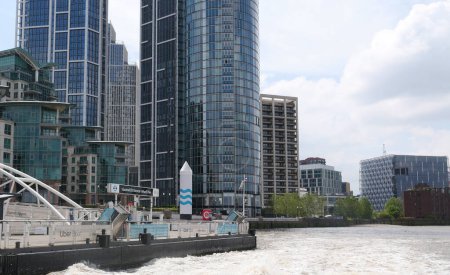 Photo for 3 June 2023 - Vauxhall, London, UK: St Georges Wharf Pier on River Thames. High quality photo - Royalty Free Image