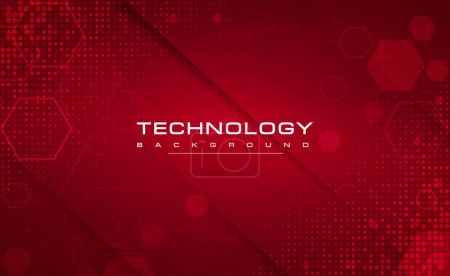 Illustration for Digital technology banner red background concept, circuit technology light effect, abstract cyber tech, innovation future data, internet network, Ai big data, line dots connection, illustration vector - Royalty Free Image