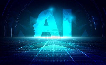 Ilustración de AI Inteligencia artificial abstracta, tecnología digital azul verde fondo código binario, análisis de big data de tecnología abstracta, aprendizaje profundo aprendizaje automático, visión por computadora, vector de ilustración 3d - Imagen libre de derechos