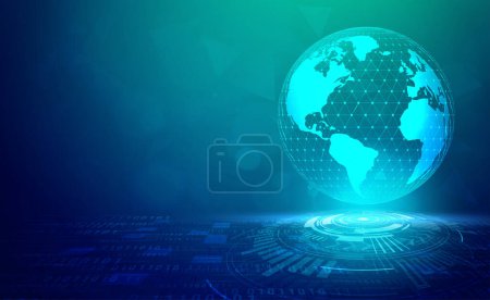 Illustration for Digital technology world energy saving blue green background, worldwide global innovation, abstract network communication tech future, Ai big data, care save energy earth, power illustration vector 3d - Royalty Free Image