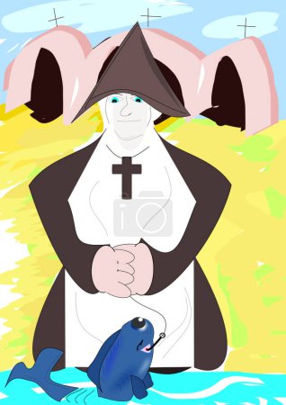 Foto de Escena de dibujos animados con un fondo blanco - una ilustración en blanco y negro - el misionero - Imagen libre de derechos
