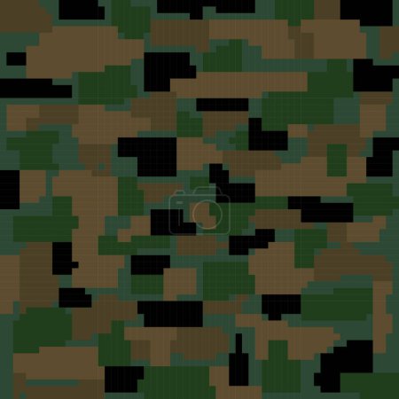 Camouflage seamless pattern. Dark green color pixel art camouflage background.