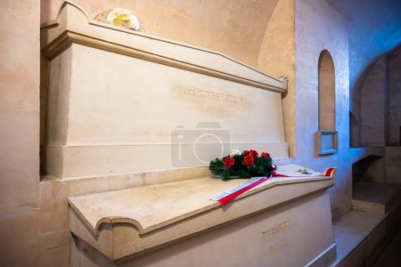 The Tomb of Marie Curie-Sklodowska and Pierre Currie in the crypt of Pantheon in Paris, France