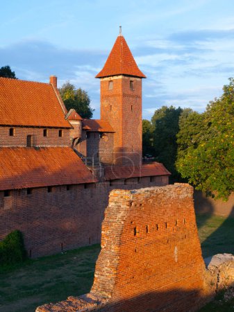 Fortification walls and guard towers of Teutonic Castle in Malbork, Poland.