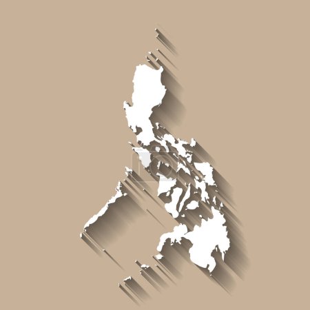 Silueta de país de Filipinas. Mapa detallado alto. Silueta de campo blanco con sombra larga sobre fondo beige.