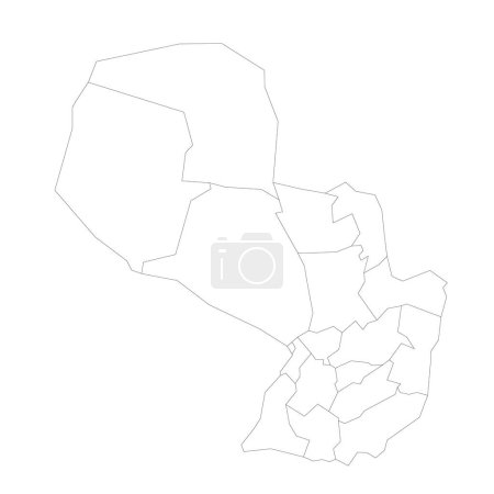 Paraguay political map of administrative divisions - departments and capital district. Blank outline map. Solid thin black line borders.