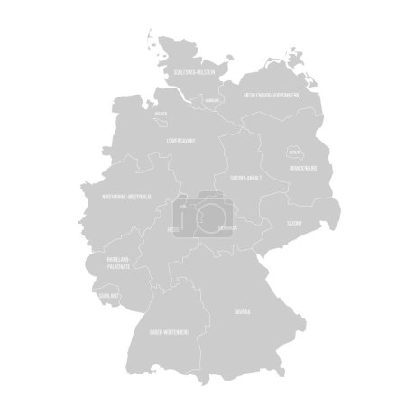 Germany political map of administrative divisions - federal states. Solid light gray map with white line borders and labels.