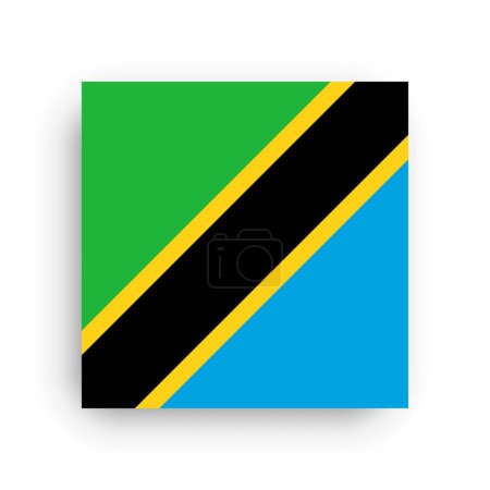 Drapeau Tanzanie - carré vectoriel plat avec des coins pointus et ombre portée.