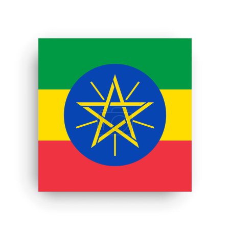 Äthiopien-Flagge - flaches Vektorquadrat mit scharfen Ecken und Schatten.
