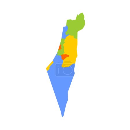Israel political map of administrative divisions - districts, Gaza Strip and Judea and Samaria Area. Blank colorful vector map.
