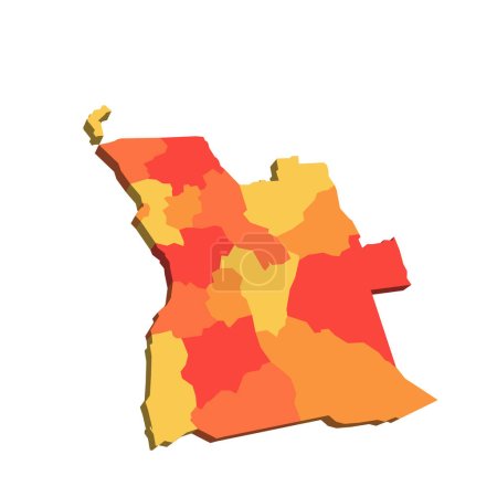 Angola politische Landkarte der administrativen Teilungen - Provinzen. 3D-Karte in Schattierungen oranger Farbe.