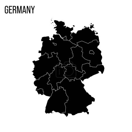 Germany political map of administrative divisions - federal states. Blank black map and country name title.