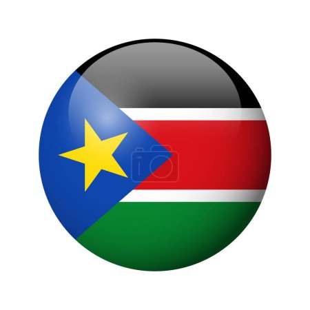 South Sudan flag - glossy circle badge. Vector icon.