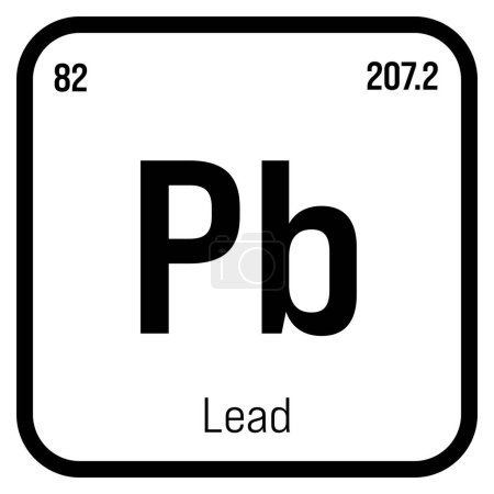 Lead, Pb, periodic table element with name, symbol, atomic number and weight. Heavy metal with various industrial uses, such as in batteries, plumbing, and as a component of certain alloys.