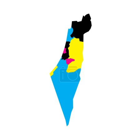 Israel politische Landkarte der Verwaltungseinheiten - Bezirke, Gazastreifen und Gebiet Judäa und Samarien. Leere Vektorkarte in CMYK-Farben.