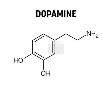 Dopamine molecular structure. Dopamine is neurotransmitter with important role in human body. Vector structural formula of chemical compound.