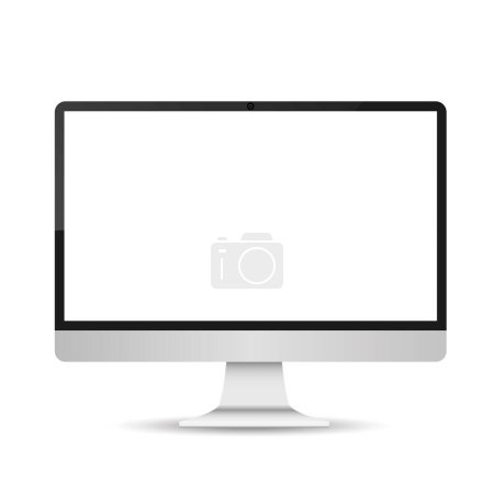 Realistic grey PC monitor mockup. Modern office device. 3D vector object with dropped shadow