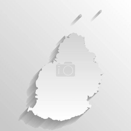 Silueta de Mauricio. Mapa detallado alto. Silueta de campo blanco con sombra larga sobre fondo beige.