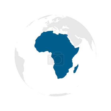 África continente azul oscuro destacado silueta en el globo terráqueo. Ilustración vectorial