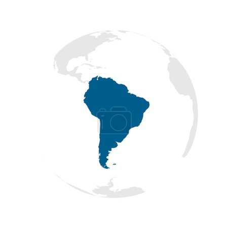 América del Sur continente azul oscuro destacado silueta en el globo terráqueo. Ilustración vectorial