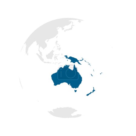Australia continente azul oscuro destacado silueta en el globo terráqueo. Ilustración vectorial