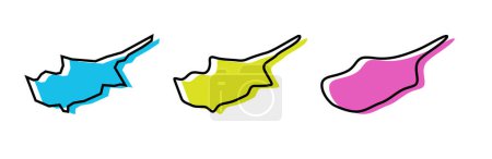 Chypre pays contour noir et silhouettes de pays colorés en trois niveaux différents de douceur. Cartes simplifiées. Icônes vectorielles isolées sur fond blanc.