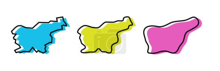 Slovenia country black outline and colored country silhouettes in three different levels of smoothness. Simplified maps. Vector icons isolated on white background.