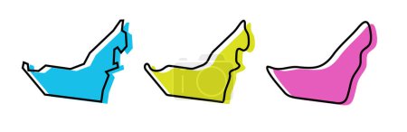 Emiratos Árabes Unidos país contorno negro y siluetas país de color en tres niveles diferentes de suavidad. Mapas simplificados. Iconos vectoriales aislados sobre fondo blanco.